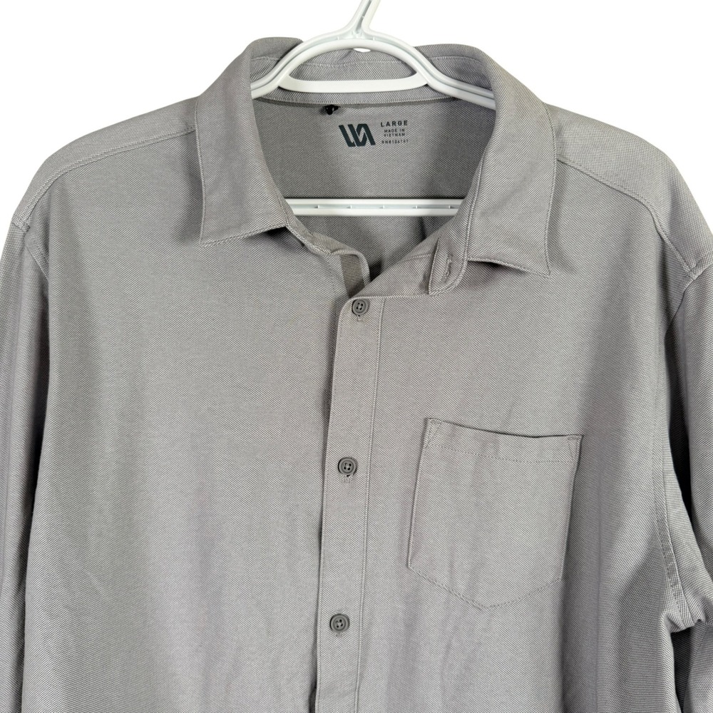 VRST Limitless Pique Button Up Shirt Mens L Gray Long Sleeve Performance Stretch